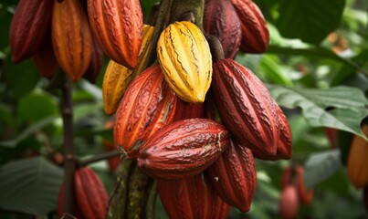 Ripe of cacao plant tree, Generative AI