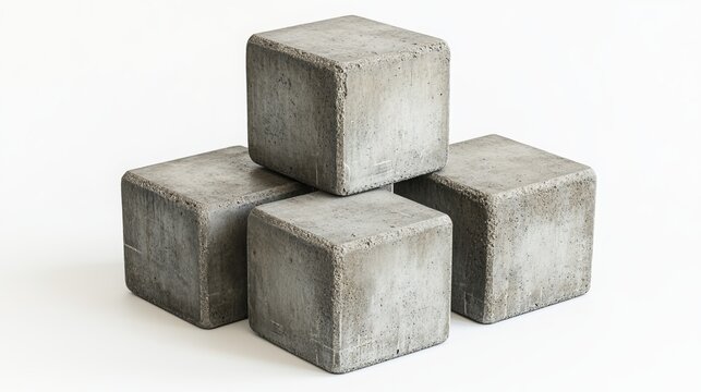 Six concrete blocks form a pyramid shape, standing alone against a white backdrop. 