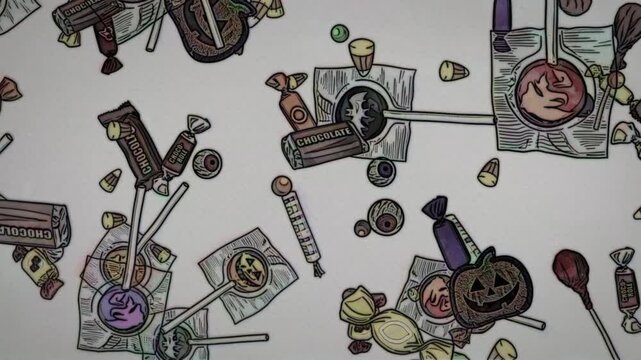 Watercolor Painted Halloween Candy Raining Down