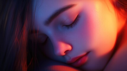Affectionate Close-Up of a Serene Face with Soft Features and Gentle Lighting, Capturing an Intimate Moment of Peaceful Expression
