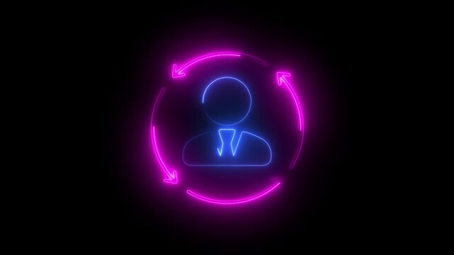 Abstract neon glowing new user icon,contract icon animation on background.