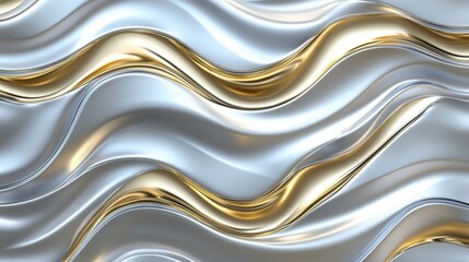 A mesmerizing flow of silver and gold waves creates a captivating and elegant abstract background.