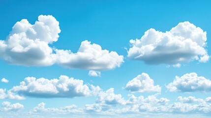 Serene sky filled with fluffy white clouds drifting in a vibrant blue atmosphere, creating a peaceful and tranquil natural setting.