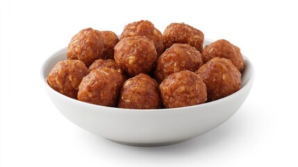 A bowl filled with energy-boosting protein bites, isolated on a white background.