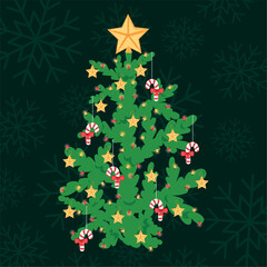 Traditional Christmas tree with candy canes, Vector
