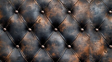 Fototapeta premium Detailed close-up of vintage distressed leather, showcasing a rich texture and worn patina.