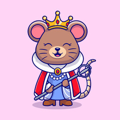 Cute Mouse Queen With Crown Cartoon Vector Icon 
Illustration. Animal Holiday Icon Concept Isolated Premium 
Vector. Flat Cartoon Style