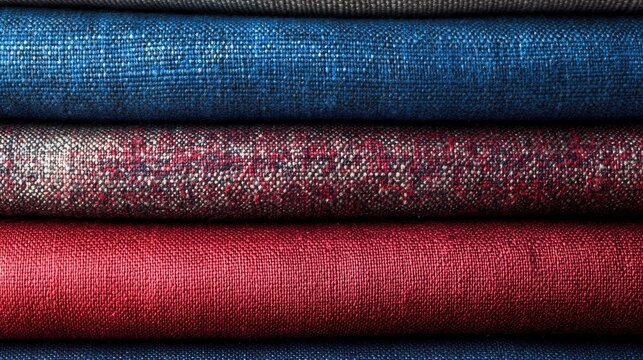 Stylish Rolled Fabrics Displaying Rich Reds to Calming Blues Ideal for Designers and Fabric Enthusiasts Seeking Vibrant Textures and Colors