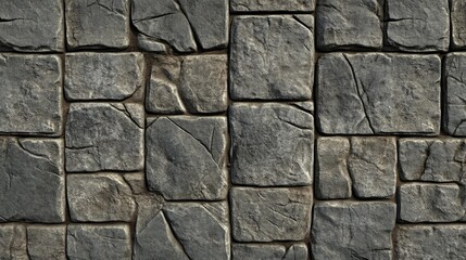 Fototapeta premium Textured gray concrete pavement resembling aged stone slabs with distinct seams and weathered details, ideal for background or architectural design.