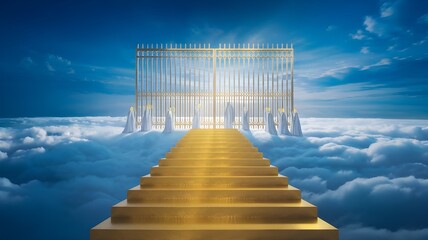 Staircase and Heavenly Gate in the Clouds - Symbol of Paradise and Spiritual Journey