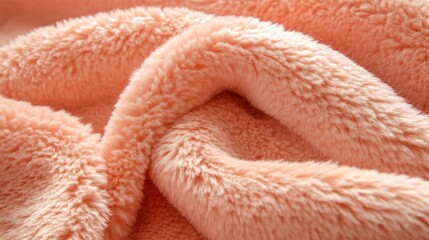 Obraz premium Close-up view of soft peach fur texture featuring plush fibers and a smooth, abstract wool structure in a warm apricot hue.