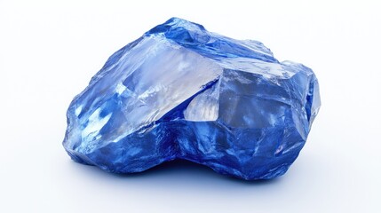 Fototapeta premium 3D render of a blue crystal with a gem-like appearance, isolated on a white background, resembling a natural nugget perfect for esoteric purposes.