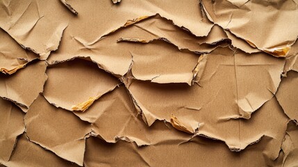 Textured background of crumpled brown cardboard with visible creases and tears, creating an artistic, rustic look.