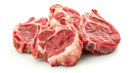Fresh, unseasoned lamb chops with rich marbling laid out on a clean white background, showcasing their tender texture and natural color.