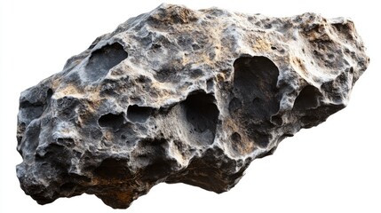 Fototapeta premium Realistic meteorite with a rugged, cratered surface, showcasing detailed textures; perfect for educational materials and space exploration themes.