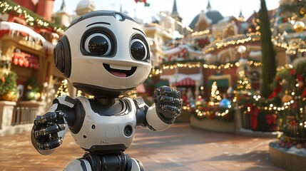 Fototapeta premium Happy robot on Christmas background
