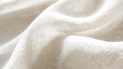 Close-up of soft, textured white fabric draped elegantly, creating soothing waves and shadows.