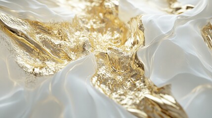 Lustrous gold metallic foil texture gracefully interspersed with flowing white fabric, creating a striking contrast in light and texture.