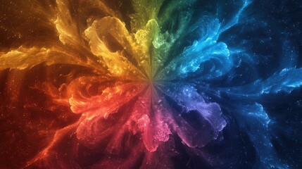 Vibrant swirling abstract design resembling colorful fireworks, featuring a rich spectrum of hues and a central area perfect for text placement.