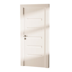 A white door with a silver handle and a silver lock
