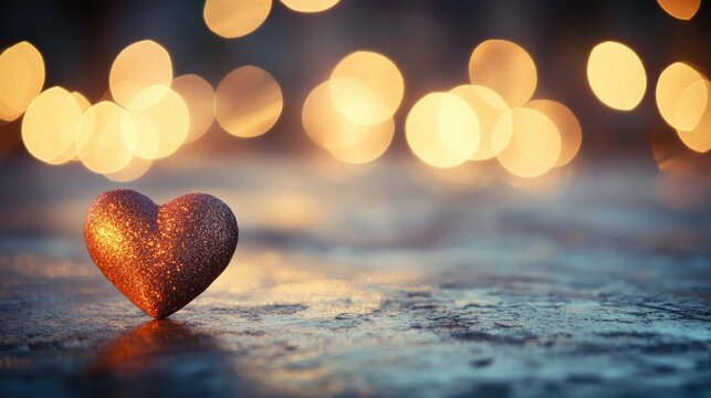 Festive card background showcasing a sparkling heart with a soft bokeh effect and a textured surface, providing ample space for personal messages.
