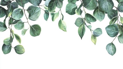 Watercolor frame showcasing lush green eucalyptus leaves and branches on a white background, perfect for minimalist designs in cards and invitations.