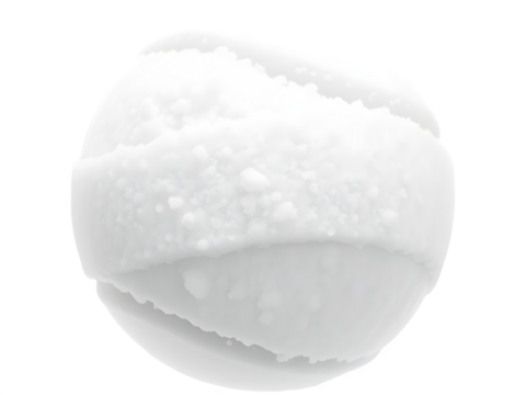 Close-up of a snow in shape of tennis ball, isolated on transparent white background.
