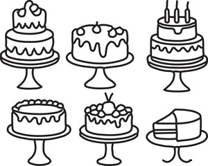 A set of different type Cake set, line art image