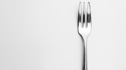 Polished silver fork elegantly displayed on a white background highlighting its reflective shine and design as a kitchen utensil.