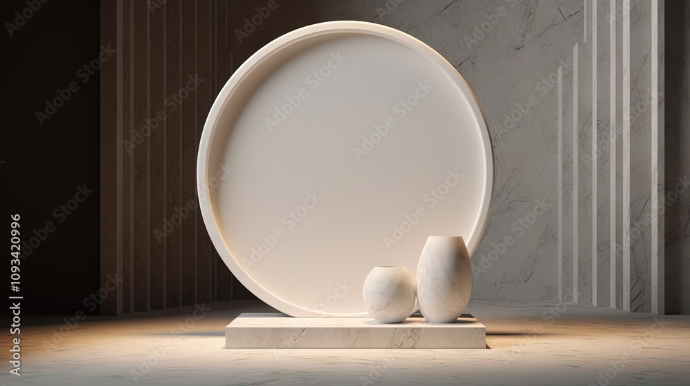 Poster 3d pedestal for a product display. podium scene shot with geometric platform