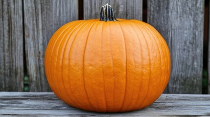 Vibrant orange pumpkin resting on a rustic wooden surface, capturing the essence of autumn harvest and the spirit of gratitude.