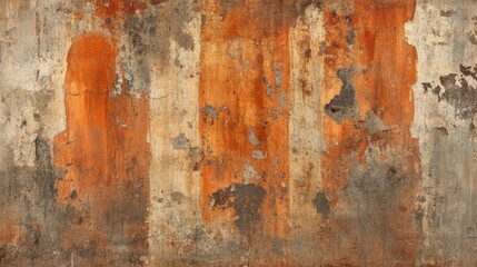 Obraz premium Rusty orange-brown grunge texture of corroded metal and weathered concrete wall displaying a rugged, aged appearance with peeling layers and color variations.