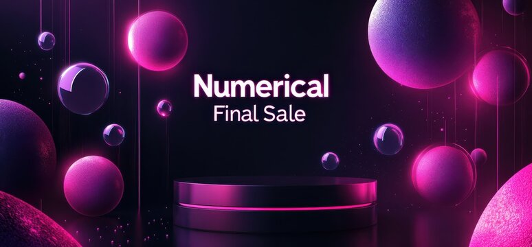 Sleek black background with neon pink spheres and text 'Numerical Final Sale', reflecting a modern digital aesthetic