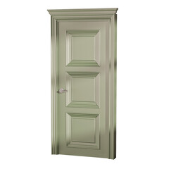 A door with three panels and a silver handle