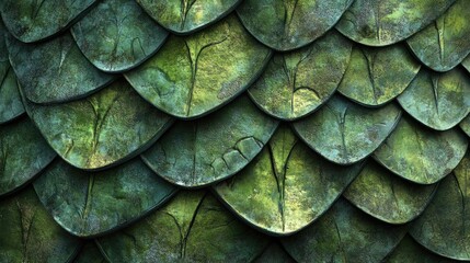 Naklejka premium Intricate green dragon scales showcasing a textured, layered appearance with vibrant hues and subtle highlights, evoking a mystical celebration.