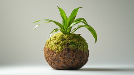 Propagation ball with lush sphagnum moss and green leaves, designed for air layering to encourage root growth in houseplants.