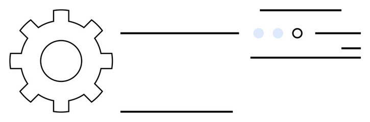 Obraz premium Gear icon with parallel horizontal lines and dots symbolizing technology and communication processes. Ideal for technology, engineering, software development, communication, automation, networking