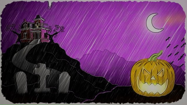Hand Drawn Sketched Halloween Characters Backdrop