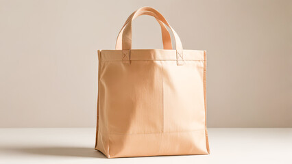 Brown Paper Shopping Bag, in muji style, a eco-friendly shopping bag, minimal design on solid white background, single object
