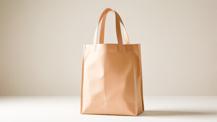 Brown Paper Shopping Bag, in muji style, a eco-friendly shopping bag, minimal design on solid white background, single object