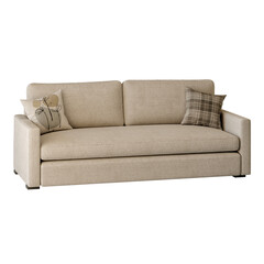 A tan couch with pillows on it