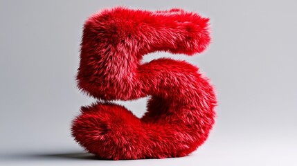 Fototapeta premium A red furry number five on a gray background