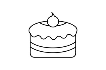 Birthday cake in continuous line art drawing style. Large three-layer holiday cake with candle on the top. Black linear sketch isolated on white background. Vector illustration.