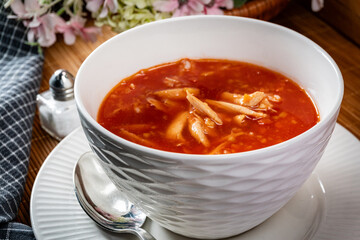 Tomato soup with chicken.