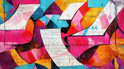 Fototapeta premium Vibrant street art mural showcasing colorful abstract shapes and patterns, filled with energy and creativity.