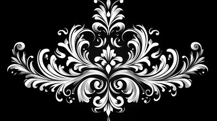 Obraz premium Elegant silver floral damask pattern on black background.