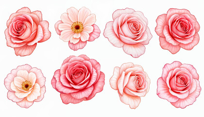set of roses isolated on white
