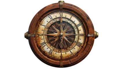 Compass Inside Clock Gears on transparent background PNG.