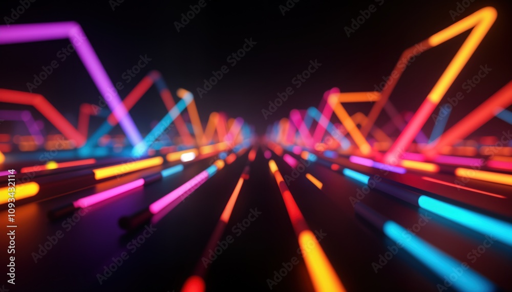 Poster colorful neon lights create dynamic, futuristic scene. lines of vibrant colors flow in mesmerizing p