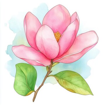 pink magnolia flower watercolor painting clip art preview